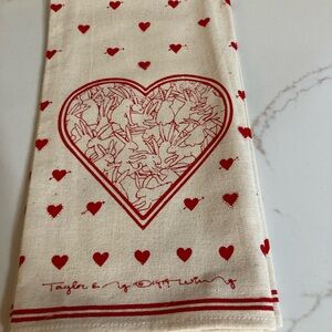 Vintage Taylor & Ng Bunny Heart Cotton Tea Towel Red Valentine Kitchen Decor